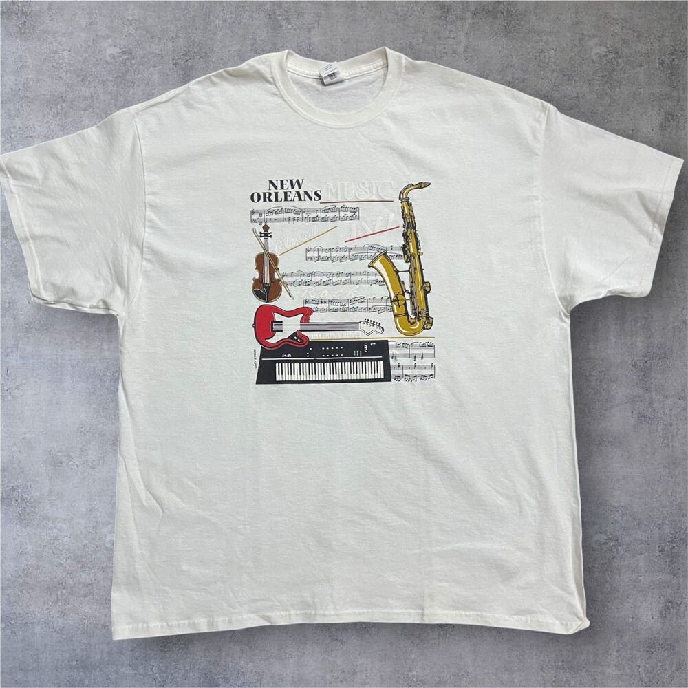 Gildan Casual Fit New Orleans Jazz Music Travel Tee White Big & Tall Men's 2XL
